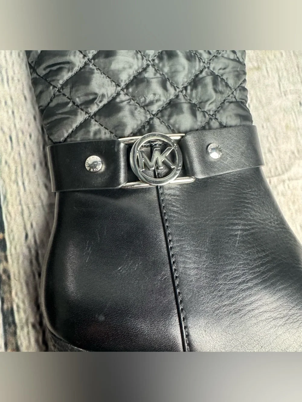 Michael Kors Black Quilted Leather Wedge Knee Winter Boots Sherpa Lined Sz 8 US - Picture 8 of 16